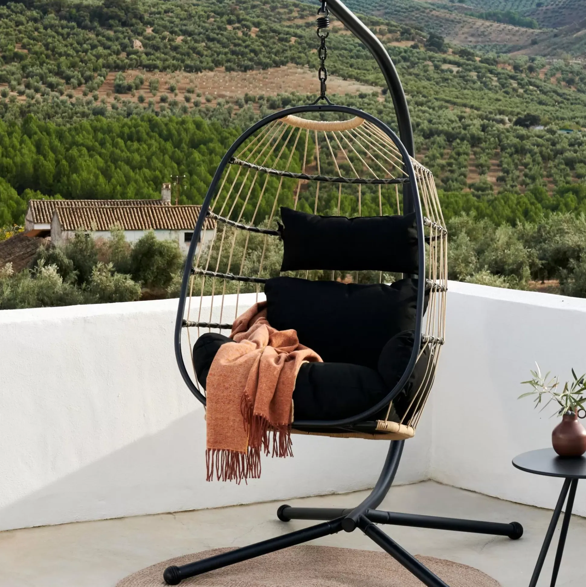 Bazai Silla Colgante Con Soporte Negro