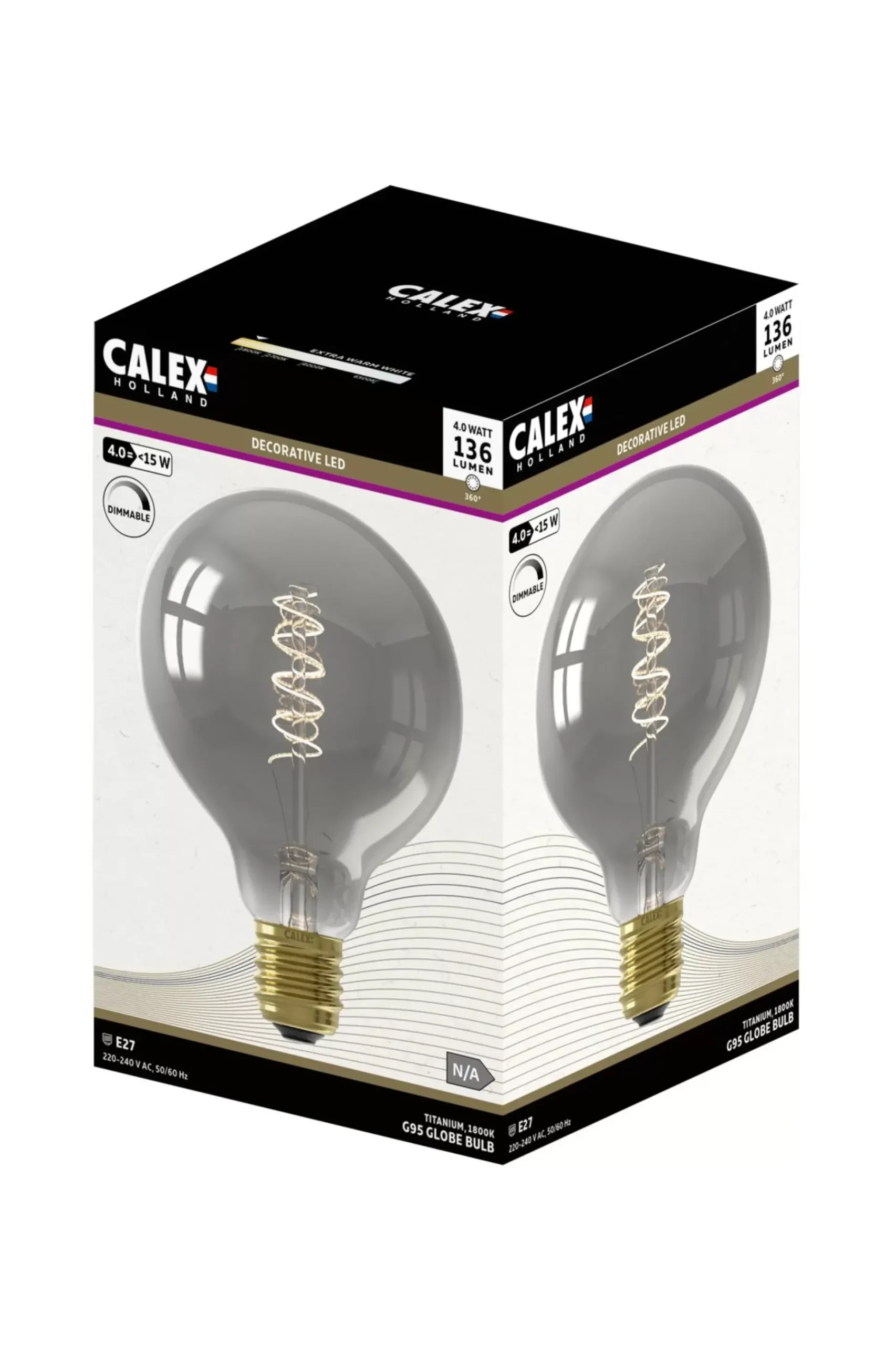 Calex Bombilla Filamento E27 1800K Titanio