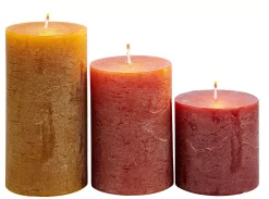 Rustic Velas Juego De 3 Marron, Rojo, Verde