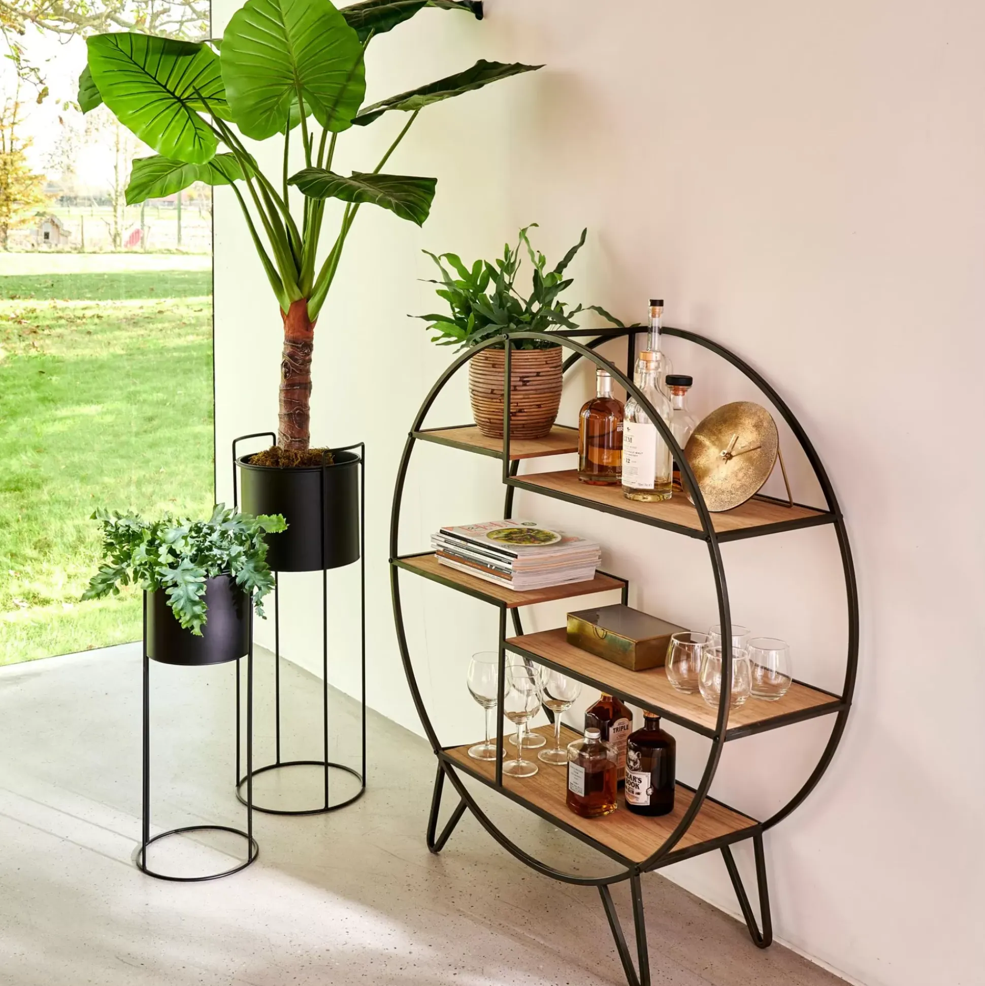 Sirkel Estanteria De Pared Negro, Natural