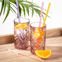 Slurp Pajitas Reutiliz Juego De 6 Mezcla De 3 Colores Naranja, Morado, Rosa