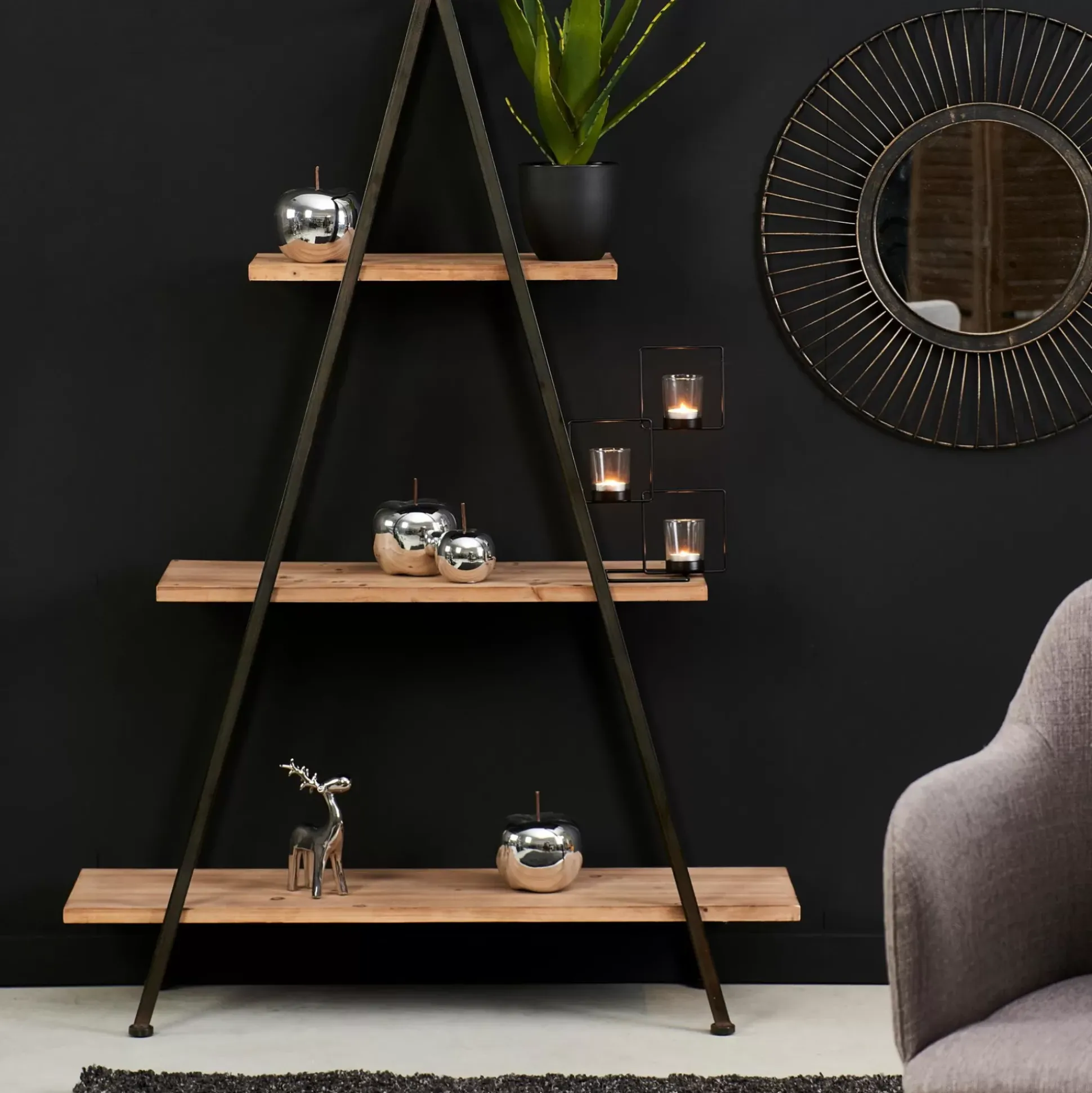 Vermont Estanteria De Pared Negro, Natural
